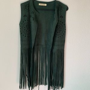 NWOT green fringe vest